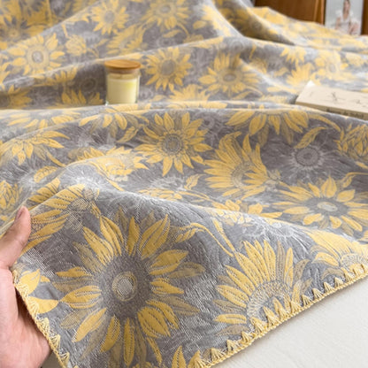 NIDITW 3 Layer Throw Blanket for Bed 100% Cotton Boho Floral Blanket 80''x90'' Summer Breathable and Lightweight Travel Muslin Blanket for Women Home Decor Yellow (Yellow Sunflower, 60"x80")