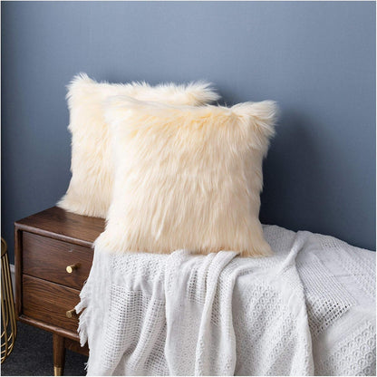 LIGICKY Luxury Series Soft Faux Fur Throw Pillow Cover Decorative Square Plush Pillow Case Cushion Cover for Couch Sofa Bed, 18" x 18" Light Yellow