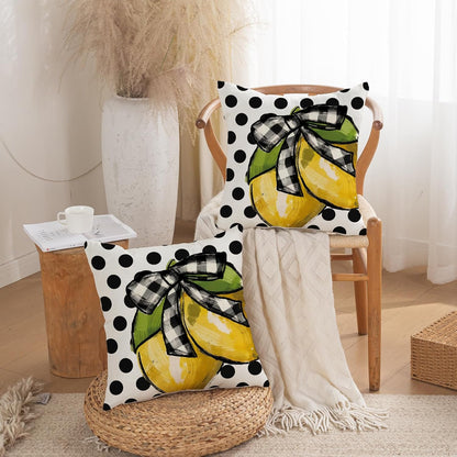TAJWE Summer Lemon Pillow Covers 18x18 Set of 2 Farmhouse Dots Outdoor Decorative Cushion Cases for Sofa Couch Home Decorations
