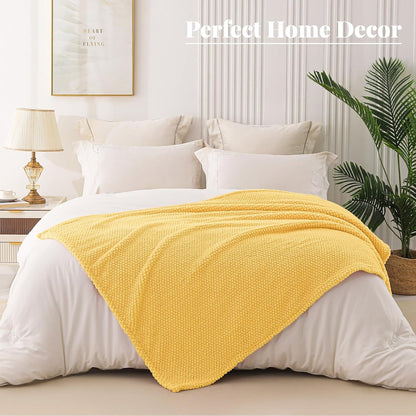 Whale Flotilla Extra Large Fuzzy Fleece Throw Blanket for Couch, 50x70 Inch Fluffy Soft Jacquard Blankets for All Season, Lightweight and Cozy, Yellow