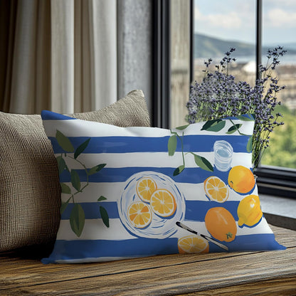 Summer Lemon Pillow Cover 12x20 Double-Sided, Lemon Home Decor, Trendy Blue and White Striped Yellow Fruit Decorative Lumber Throw Pillow Cover for Home Bedroom Living Room