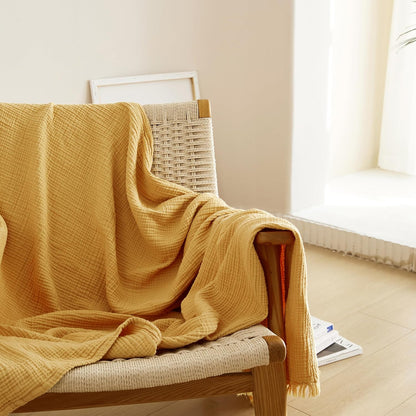 Simple&Opulence Cotton Muslin Throw Blanket 4 Layers for Bed, Couch, Woven Gauze Blanket with Tassels, Soft Lightweight Cozy Pre-Washed Breathable Farmhouse Decoration for All-Season(Yellow)