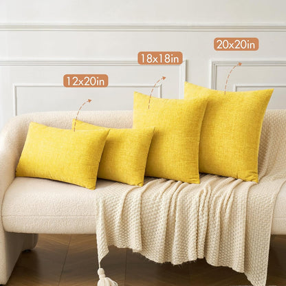 MIULEE Pack of 2 Couch Throw Pillow Covers 18x18 Inch Soft Yellow Chenille Pillow Covers for Sofa Living Room Spring Home Decor Couch Solid Dyed Cases