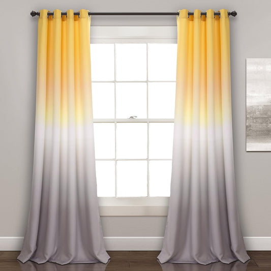 Lush Decor Ombre Fiesta Curtains Light Filtering Window Panel Set for Living, Dining, Bedroom (Pair), 52" W x 84" L, Yellow & Gray