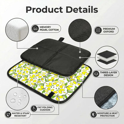 Yellow Fresh Lemons Print Outdoor Sitting Cushion Folding Seat Pad Compact Portable Picnic Bench Cushion Mat