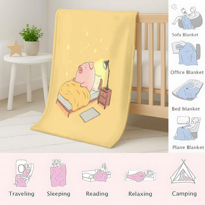 The Cartoon Throw Blanket 50" x 70", Piglet Sleeping Cozy Printed Blankets Gifts for Women Men Kids Fleece Cozy Fuzzy Lemon Yellow Blanket for Birthday Christmas Room Decor