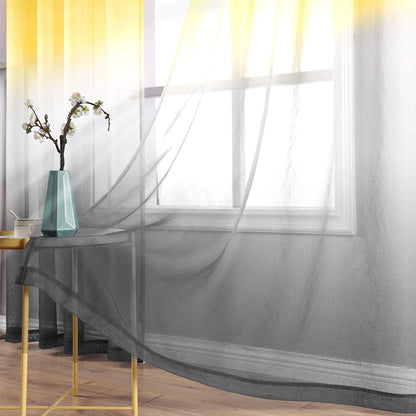 KOUFALL Yellow Sheer Curtains 84 Inches Long for Living Room, Summer Decor Grommet Ombre Printed Pattern Curtains for Bedroom Dining Room 84 Inch Length 2 Panels Set, Yellow and Grey