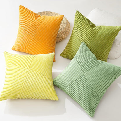 OTOSTAR Set of 1 Decorative Throw Pillow Cover Soft Corduroy Solid Square Pillow Cases Boho Striped Windmill Patchwork Textured Cushion Cover for Sofa Car Bed Living Room 18x18 Inch, Yellow