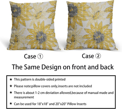 Sweetshow Dark Light Yellow Pillow Covers 16x16 Set of 2 Retro Sunflower Flowers Print Decorative Throw Pillows Outdoor Modern Art Floral Pillowcase Square Linen Cushion Case for Home Sofa Couch Bed