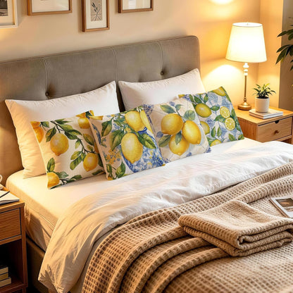 Summer Lemon Throw Pillow Covers, 18X18 inch Set of 4 Square Modern Outdoor Pillow Cases Decorative Cushion Covers, for Home Couch Sofa Car Decor