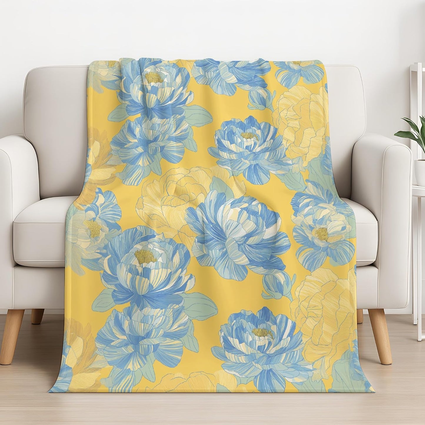 Oil Painting Blanket Cozy for Boys Girls Men Women Teens Adults, 50" x 70" Lemon Yellow Throw Blanket, Soft Cozy Lightweight Throw Plush Blankets