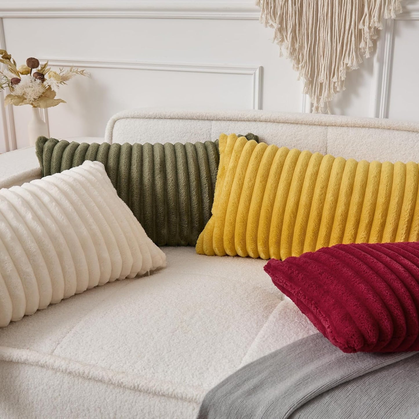 UGASA Lumbar Throw Pillow Cover 12x20 Inch Set of 1 Super Soft Faux Fur Decorative Pillow Case Plush Flannel Texture Accent Rectangle Pillowcase for Sofa Couch Living Room Chair, Golden Yellow