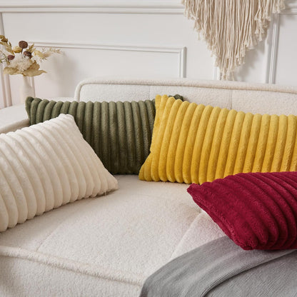 UGASA Lumbar Throw Pillow Cover 12x20 Inch Set of 1 Super Soft Faux Fur Decorative Pillow Case Plush Flannel Texture Accent Rectangle Pillowcase for Sofa Couch Living Room Chair, Golden Yellow