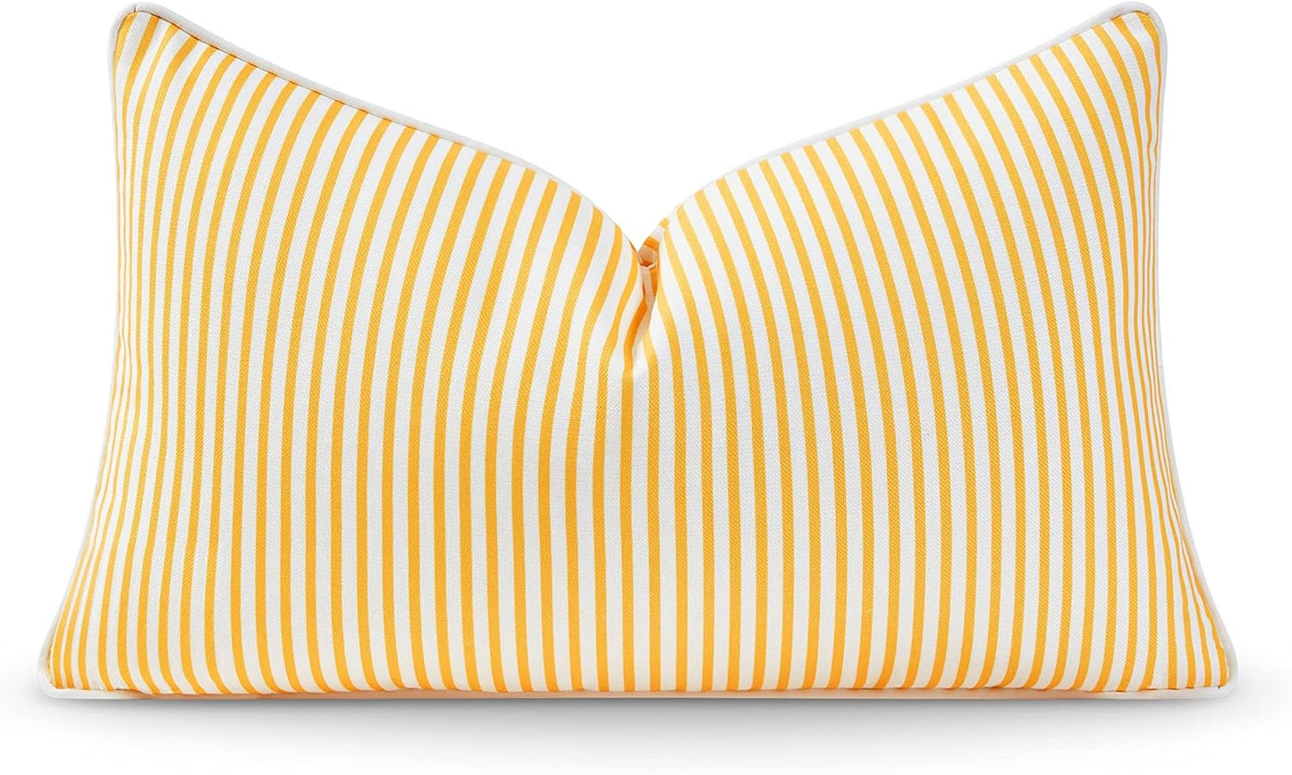 Hofdeco Premium Coastal Patio Indoor Outdoor Lumbar Pillow Cover Only, 12"x20" Water Resistant for Backyard, Couch, Yellow Stripe