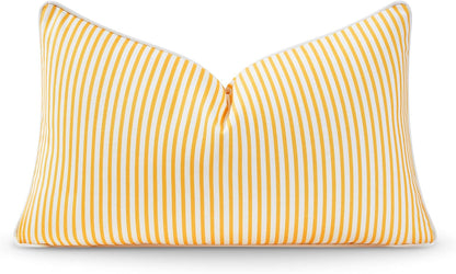 Hofdeco Premium Coastal Patio Indoor Outdoor Lumbar Pillow Cover Only, 12"x20" Water Resistant for Backyard, Couch, Yellow Stripe