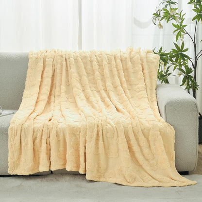 FY FIBER HOUSE Ultra Soft Fuzzy King Blanket, 90"x108", Light Yellow