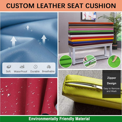 Cushion Custom Size, Cushions for Outdoor Indoor Patio Furniture Bench, Memory Foam Seat Cushion, Removable Leather Cover Waterproof (Custom Size, Lemon Yellow)