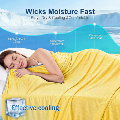 KMUSET Cooling Blanket Queen Size (90"x90"), Double Sided Summer Cooling Blankets for Hot Sleepers & Night Sweats, Lightweight Blanket for Sofa Bed Couch, House Warming Gifts New Home Ginger Yellow