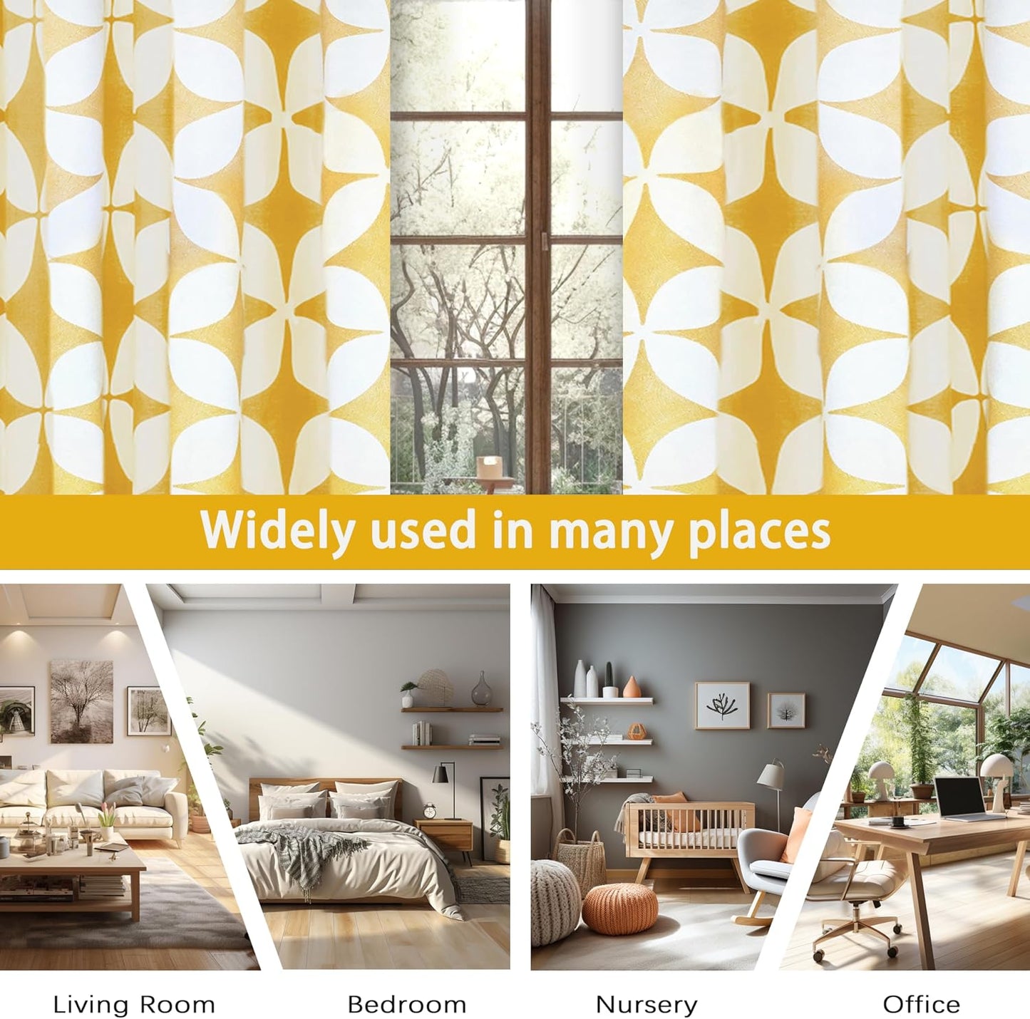 DriftAway Amelia Thermal Blackout Room Darkening Grommet Window Curtains Retro Geo Pattern Round Circle Star Print Set of 2 Panels Each 52 Inch by 84 Inch Yellow