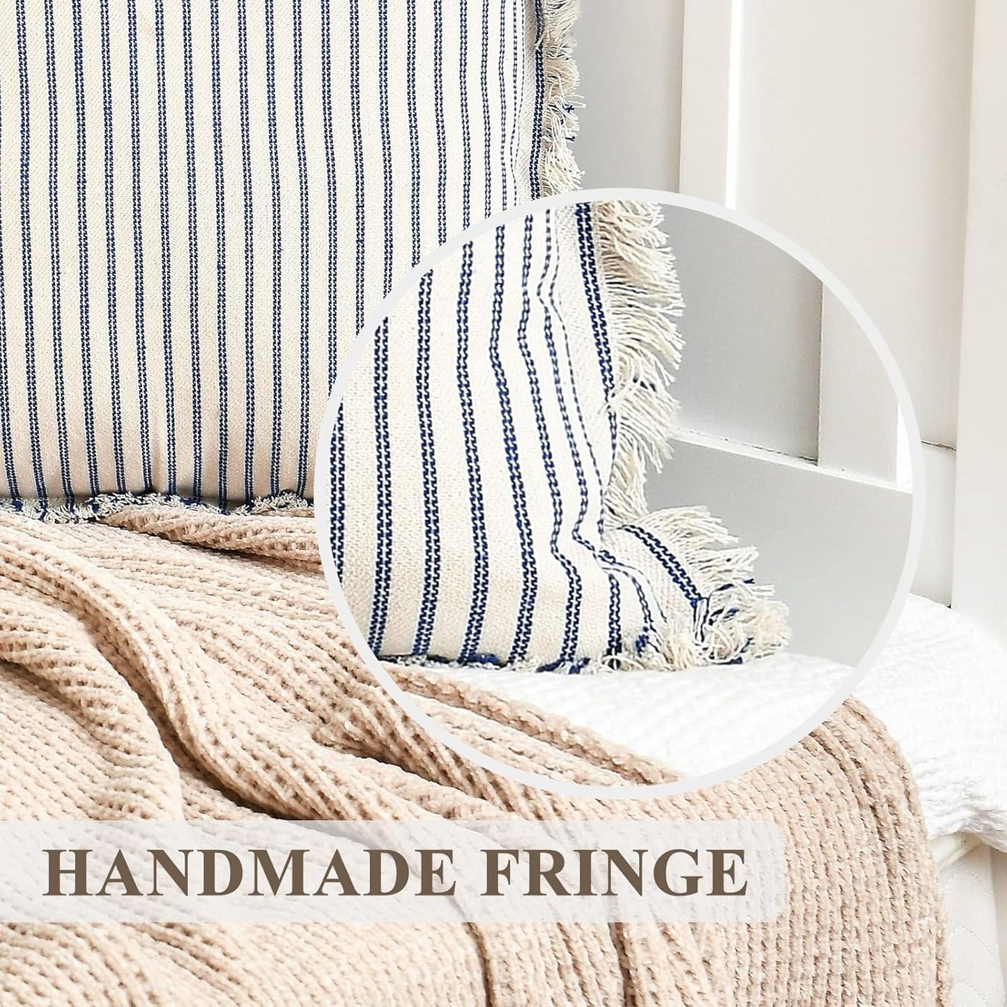 ZWJD Throw Pillow Covers 22x22 Set of 2 Striped Pillow Covers with Fringe Chic Cotton Decorative Pillows Square Cushion Covers for Sofa Couch Bed Living Room Farmhouse Decor, (Yellow)