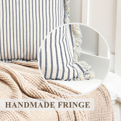 ZWJD Throw Pillow Covers 22x22 Set of 2 Striped Pillow Covers with Fringe Chic Cotton Decorative Pillows Square Cushion Covers for Sofa Couch Bed Living Room Farmhouse Decor, (Yellow)