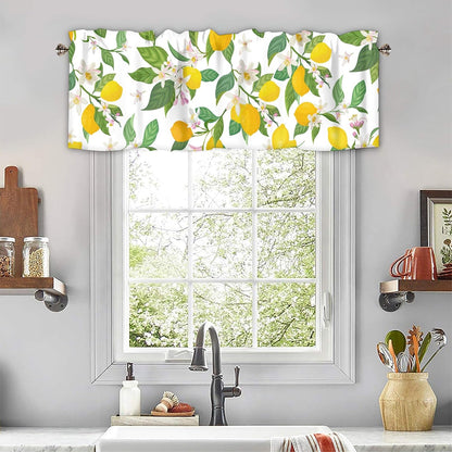 Floral Lemon Curtain Valances for Windows, Kitchen Valance Rod Pocket Window Treatments Short Curtains for Bathroom Bedroom Living Room Farmhouse Decor 42x12 Inch,1 Panel