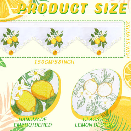 Embroidered Summer Lemon Kitchen Curtains Valances 58 x 15 Inch Yellow Lemon Window Treatment Valance Fresh Fruit Flower Leaf Curtain for Bedroom Bathroom Living Room Decor