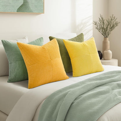 Topfinel Fall Yellow Green Throw Pillow Covers Set of 4,Boho Pillow Covers Soft and Cozy Velvet Double-Sided Designs,Mix and Match Nordic for Couch Boho Farmhouse Home Decor 18x18 Inch