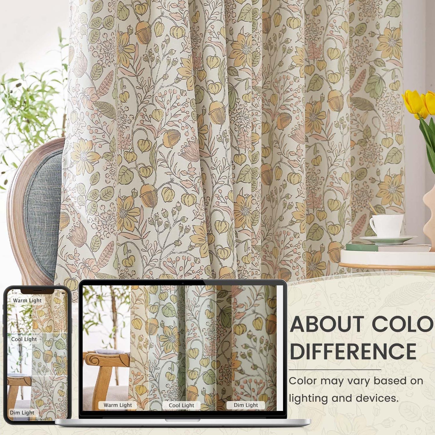 Vangao Yellow Nursery Curtains for Girls Room Floral Blackout Curtains 84 Inch Length Farmhouse Drapes for Bedroom Room Darkening Flower Patterned Window Treatment for Kids Set of 2