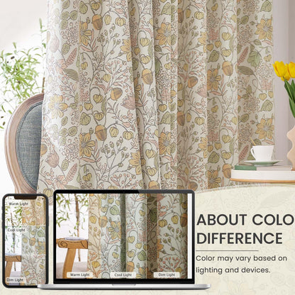 Vangao Yellow Nursery Curtains for Girls Room Floral Blackout Curtains 84 Inch Length Farmhouse Drapes for Bedroom Room Darkening Flower Patterned Window Treatment for Kids Set of 2