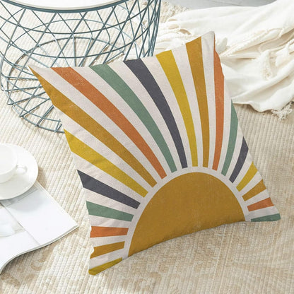 Boho Stripes Pillow Covers 20 x 20 Set of 2, Summer Yellow Rainbow Sun Outdoor Decorative Throw Pillows Farmhouse Linen Sunshine Cushion Case for Home Couch Sofa Decor