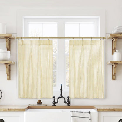 Light Pale Yellow Kitchen Curtains,Sunflower or Lemon Decor Retro Farmhouse Striped Patterned Printed Spring Curtains for Living Room Bathroom Window Curtain