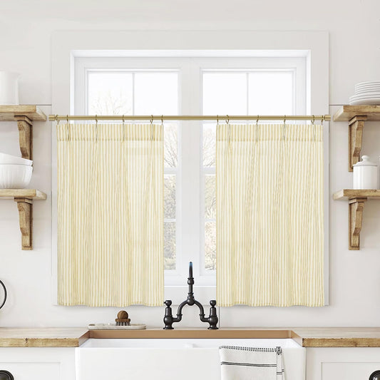 Light Pale Yellow Kitchen Curtains,Sunflower or Lemon Decor Retro Farmhouse Striped Patterned Printed Spring Curtains for Living Room Bathroom Window Curtain