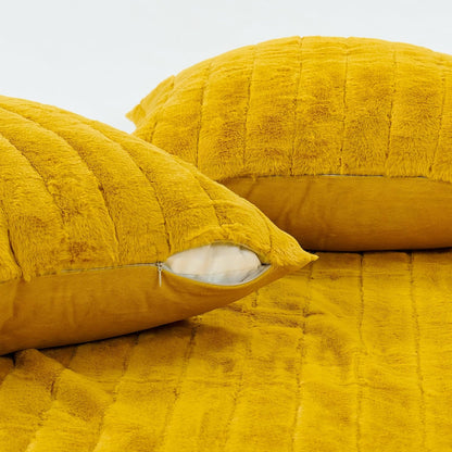 Home Soft Things Rabbit Faux Fur Throw Blanket (50" x 60") and 2 Pillow Covers (18" x 18")，3 Piece Lemon Curry Throw Pillow Set，Decorative Throw Blankets for Couch Bed Living Room