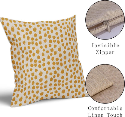 Mustard Yellow Cream Pillow Covers 18x18 Set of 2 Boho Design Polka Dot Throw Pillows Modern Brush Strokes Print Decorative Outdoor Pillowcase Square Cushion Cover Linen Pillow Case for Sofa Couch Bed