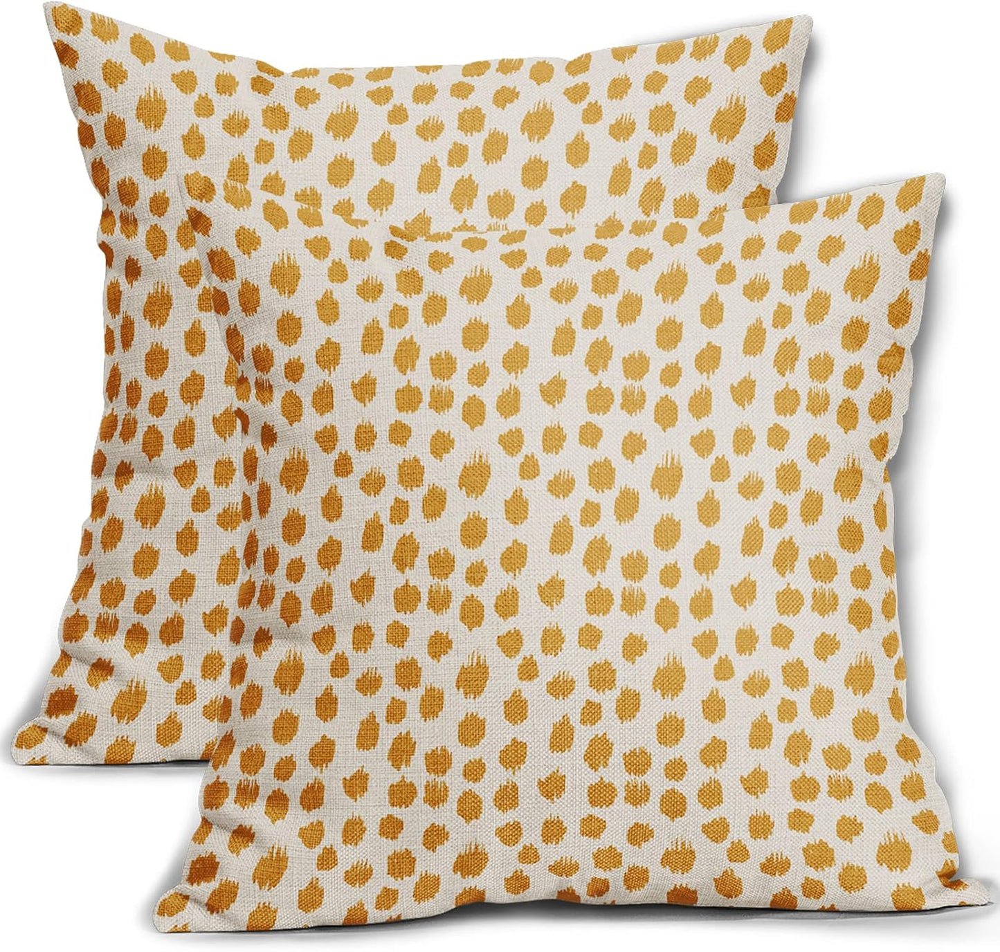 Mustard Yellow Cream Pillow Covers 18x18 Set of 2 Boho Design Polka Dot Throw Pillows Modern Brush Strokes Print Decorative Outdoor Pillowcase Square Cushion Cover Linen Pillow Case for Sofa Couch Bed