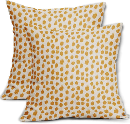 Mustard Yellow Cream Pillow Covers 18x18 Set of 2 Boho Design Polka Dot Throw Pillows Modern Brush Strokes Print Decorative Outdoor Pillowcase Square Cushion Cover Linen Pillow Case for Sofa Couch Bed