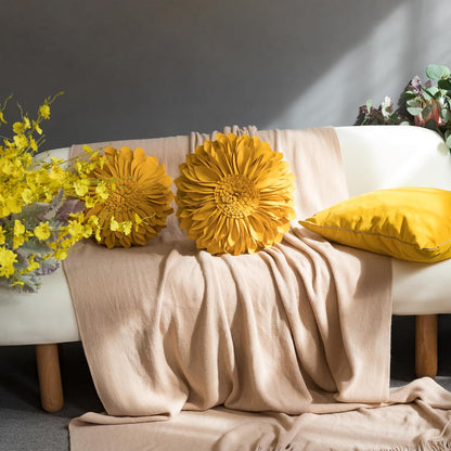JWH 3D Sunflower Throw Pillow Cover, Gold Yellow, 12 Inch | Decorative Accent Case, Round Cushion, Small Floral Pillowcase, Home Bed Living Room Couch Car Pops