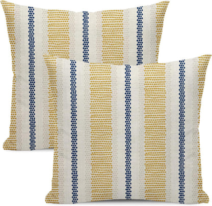 Boho Pillow Covers 18x18 Set of 2 Yellow Blue Abstract Polka Dot Stripe Throw Pillow Covers Outdoor Decor Modern Minimalism Decorative Pillowcase Farmhouse Lumbar Cushion Case for Home Couch