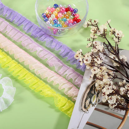uxcell 11 Yards Ruffle Lace Trim Ribbon, 1" Width, Polyester, Light Yellow, Classic, Formal, Floral Pattern, Perfect for DIY Crafts, Clothing, Home Decoration