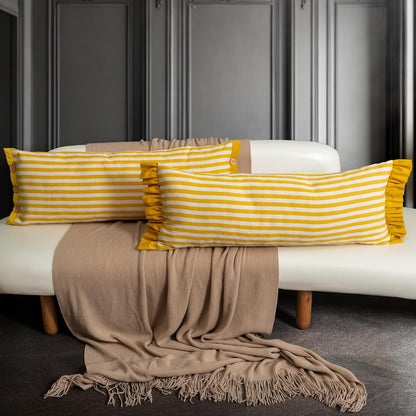 KINGROSE Handmade Lace Lumbar Throw Pillow Cover Farmhouse Stripes Cushion Cover Decorative Pillow Case for Sofa Bed Living Room Home Decor 14 x 36 Inches Yellow