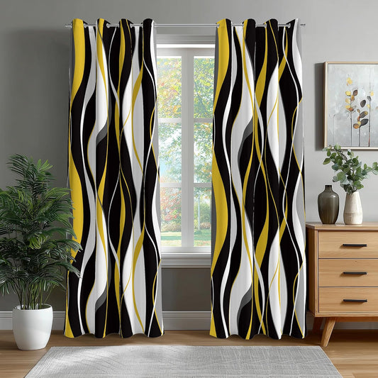 Blackout Curtains for Bedroom Yellow and White Black Out Curtains for Living Room Modern Stripe Abstract Room Darkening Window Drapes (52 x 96 - Inch,Yellow Stripe)