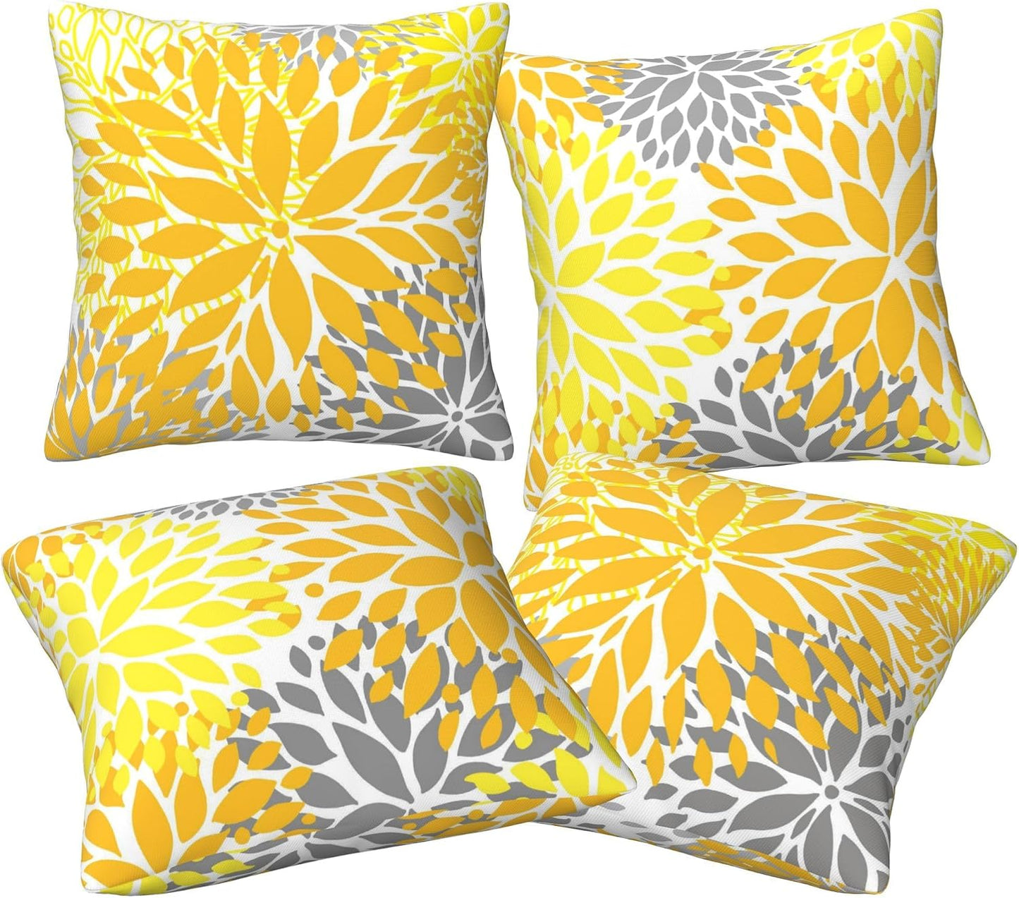 Yellow Pillow Covers 18x18 Inch Set of 4 Yellow Gray Dahlia Flower Throw Pillows Modern Geometric Floral Square Cushion Covers for Sofa Couch Bed Living Room Decorative Pillowcases