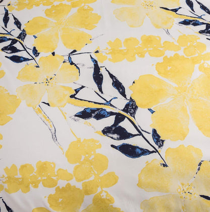 Tache Spring Leaves Floral Tailored Window Valance, Semi-Sheer Microfiber Curtain Topper for Kitchen or Bathroom, Bright Yellow & Navy Blue, 18" x 52"
