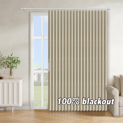 AJAZZ Blackout Accordion Door Curtain 98"x78" Cream Yellow - Magnetic Folding Room Divider, No-Drill Sliding Patio Closet