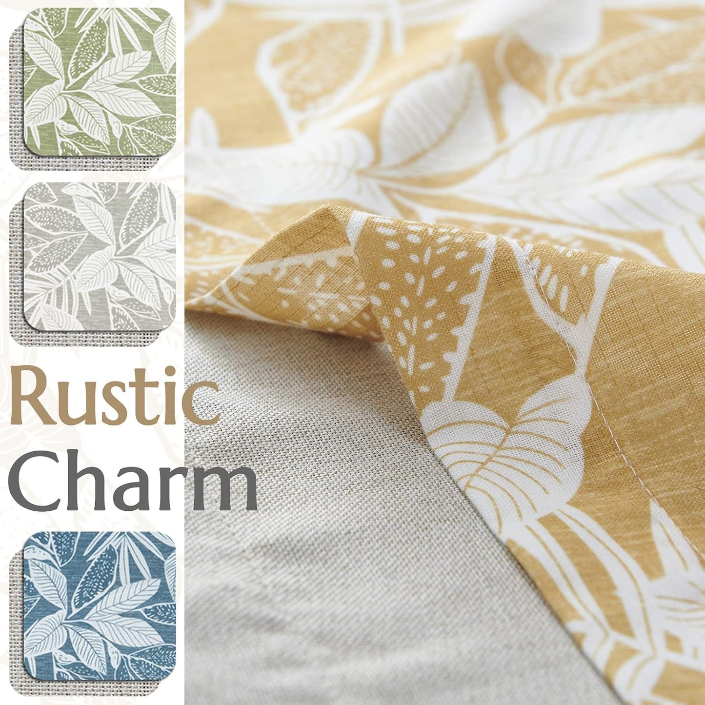 Vangao Floral Kitchen Valance for Windows Farmhouse Linen Valance for Living Room Leaf Print Double Layer Blackout Rod Pocket 16 Inch 1 Panel Mustard on White