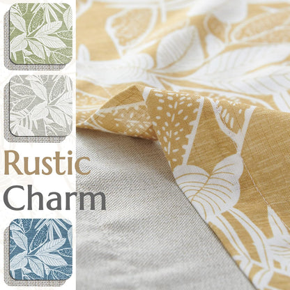 Vangao Floral Kitchen Valance for Windows Farmhouse Linen Valance for Living Room Leaf Print Double Layer Blackout Rod Pocket 16 Inch 1 Panel Mustard on White