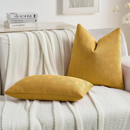 FUTEI Pack of 2 Chenille Decorative Throw Pillow Covers 22x22 Inch,Soft Cozy Striped Geometric Patterns Cushion Case,Modern Home Decor for Couch Bed Living Room,Mustard Yellow