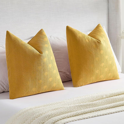 FUTEI Pack of 2 Chenille Decorative Throw Pillow Covers 22x22 Inch,Soft Cozy Striped Geometric Patterns Cushion Case,Modern Home Decor for Couch Bed Living Room,Mustard Yellow