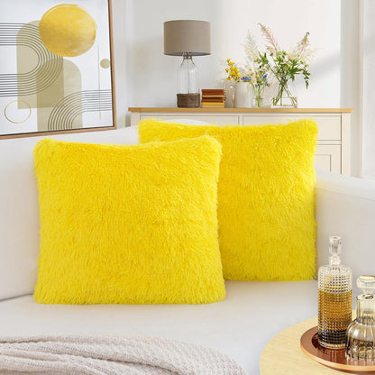 BBiggood Yellow Throw Pillow Covers, Pack of 2 Luxury Soft Faux Fur Throw Pillow Covers Decorative Pillow Covers for Home Decor Couch Living Room Bed Furry Plush Pillow Cover Set, 16 x 16 Inch